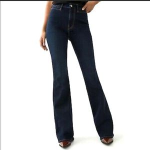 True Religion Hi-Rise Modern Flare Trouser Jeans Wide Leg FEY Dark Blue Denim